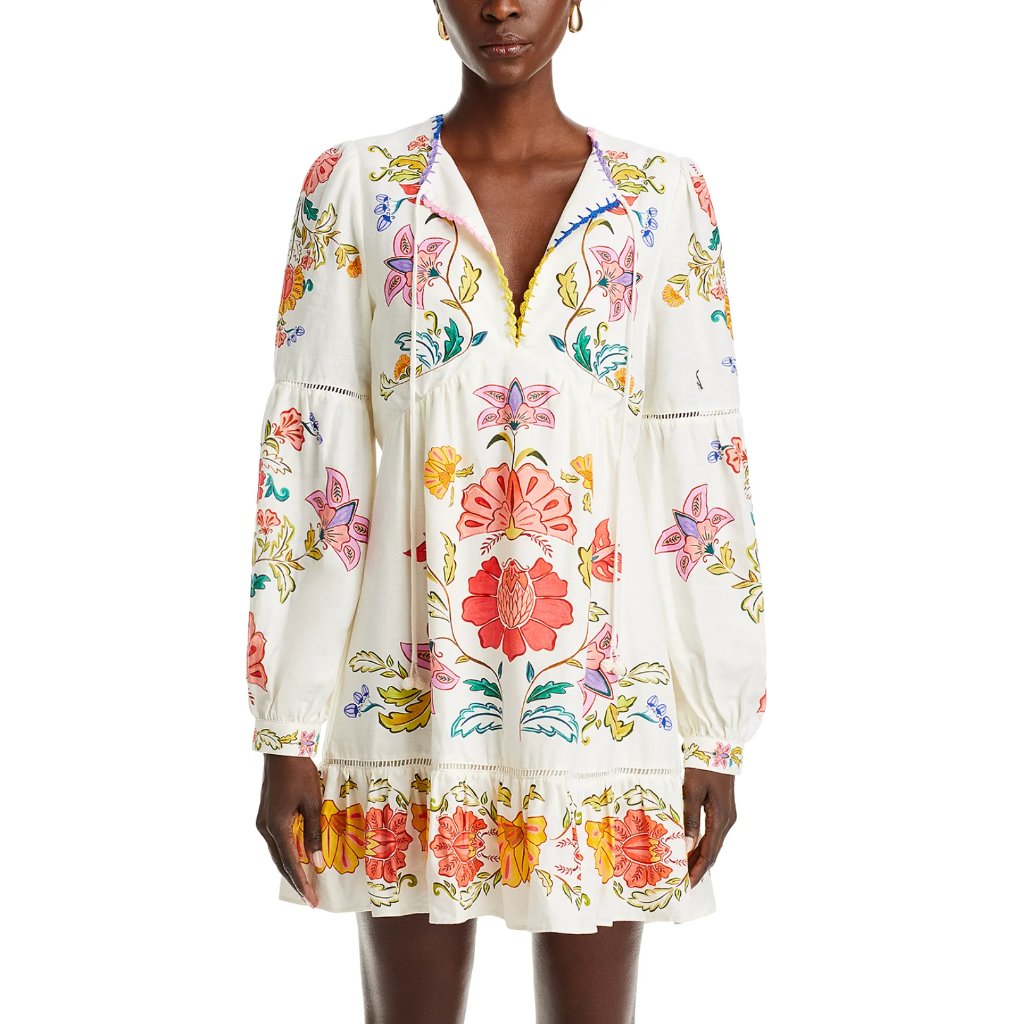 Farm Rio Floral Insects Linen Blend Mini Dress, Size Xs, Nwt